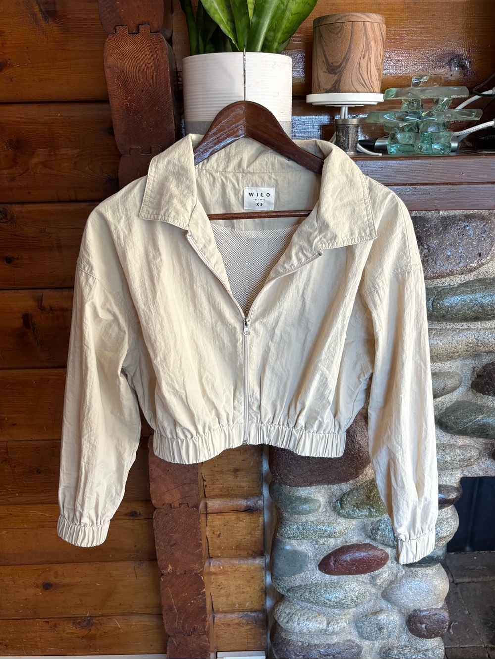 Wilo The Label Cream Cropped Parachute Windbreaker Jacket XS